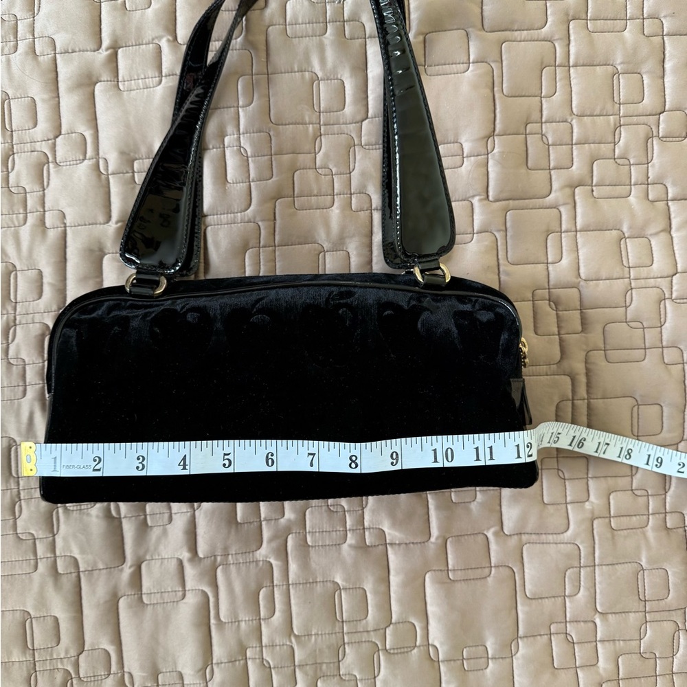 Moschino Black Velvet Embossed Apples With Patent Leather Straps Bag - Picture 10 of 15